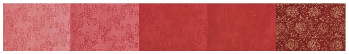 Figure 6. Photographic comparison of the five sampled silk swatches, rounds 5 through 44.