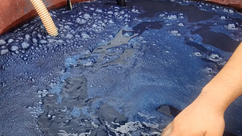 Blue foam on the surface of a fermented indigo vat